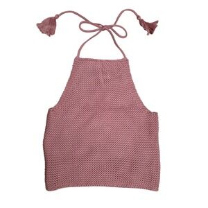 525 America Terracotta Crochet Coral Cotton Knit Tassel Halter Top XS